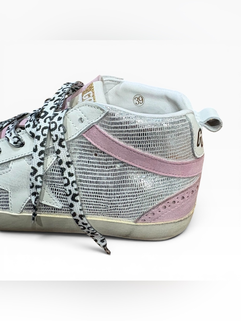 Golden Goose Mid Star Sneakers Pink Silver Leopard Laces - Picture 2 of 8